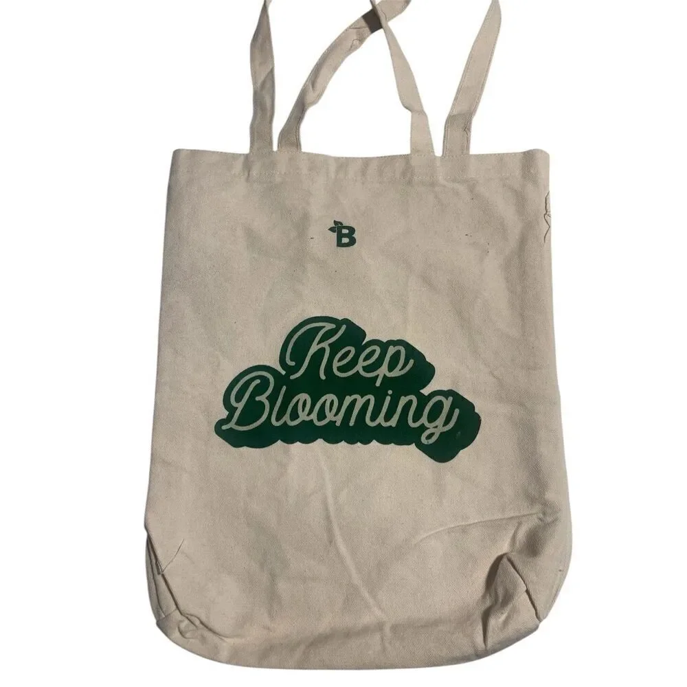 Keep Blooming Tan Canvas Tote Farmers Market Book Bag
